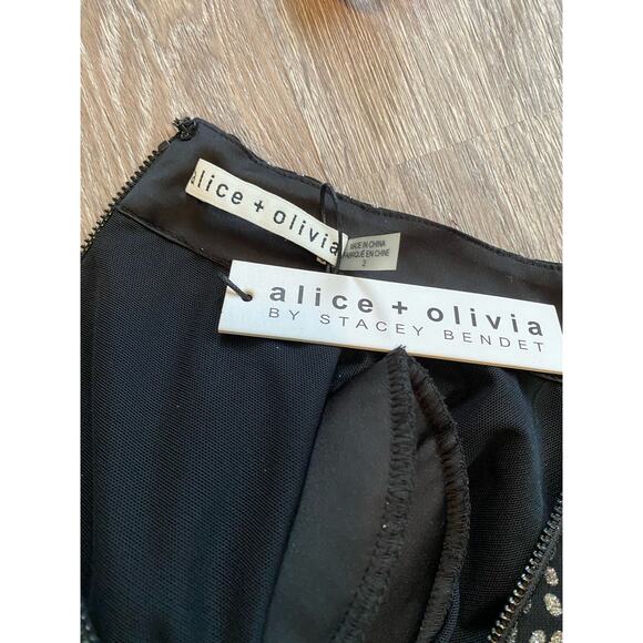 Alice + Olivia Inka Strong Shoulder Mock Neck Dress Black Silver 2 - Picture 8 of 10